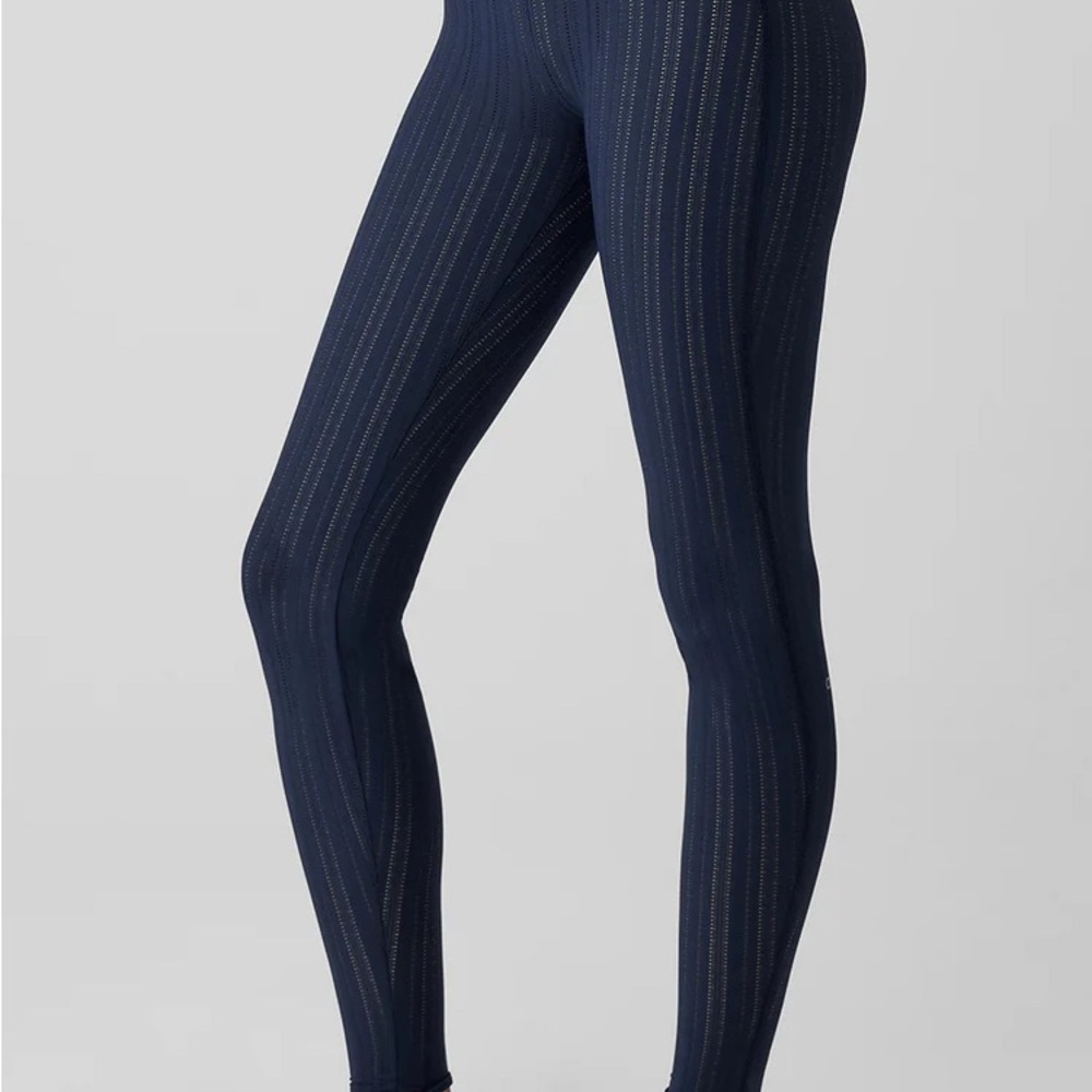 Alo Navy Ribbed Leggings with Stretchy Fit